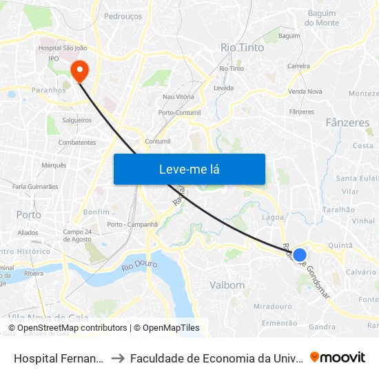 Hospital Fernando Pessoa to Faculdade de Economia da Universidade do Porto map