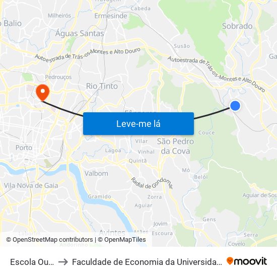 Escola Outeiro to Faculdade de Economia da Universidade do Porto map