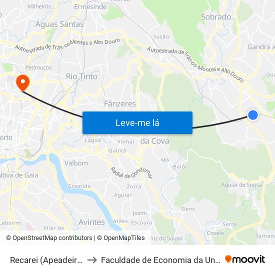 Recarei (Apeadeiro Terronhas) to Faculdade de Economia da Universidade do Porto map