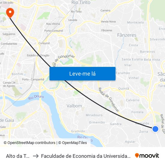 Alto da Touta to Faculdade de Economia da Universidade do Porto map