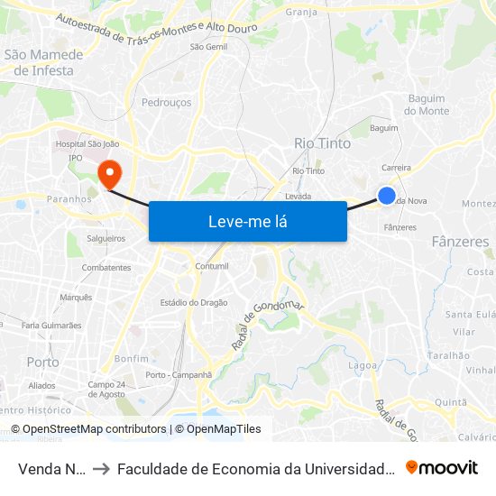 Venda Nova to Faculdade de Economia da Universidade do Porto map