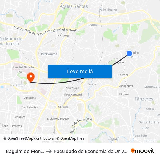 Baguim do Monte (Igreja) to Faculdade de Economia da Universidade do Porto map