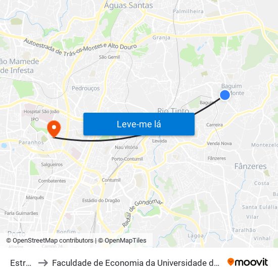 Estrela to Faculdade de Economia da Universidade do Porto map