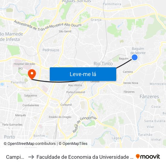 Campinho to Faculdade de Economia da Universidade do Porto map