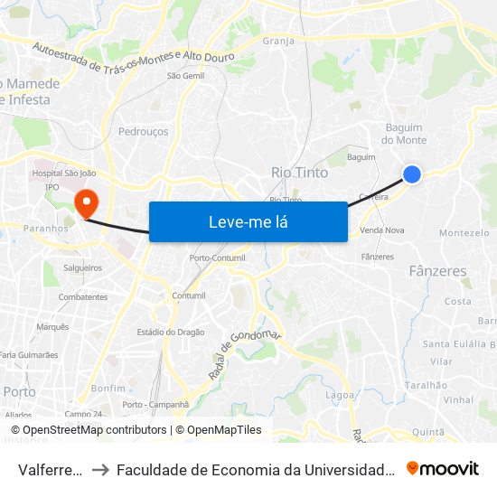 Valferreiros to Faculdade de Economia da Universidade do Porto map