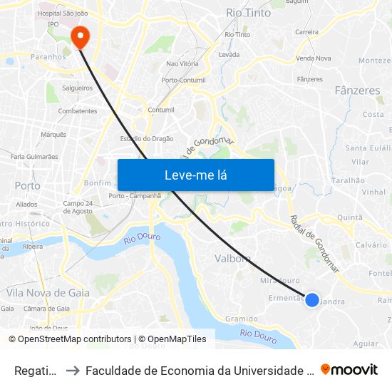 Regatinho to Faculdade de Economia da Universidade do Porto map