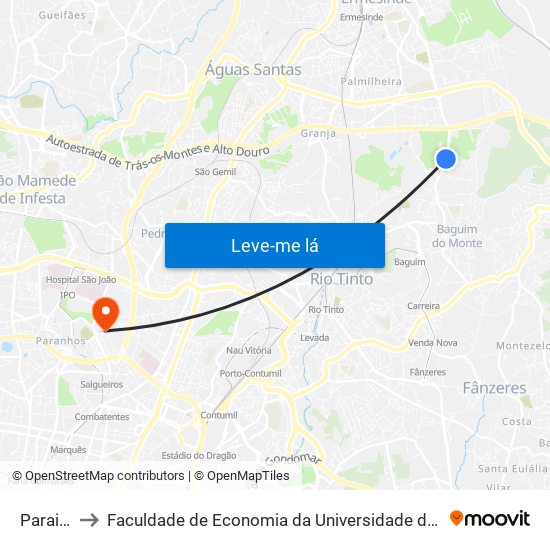 Paraiso to Faculdade de Economia da Universidade do Porto map