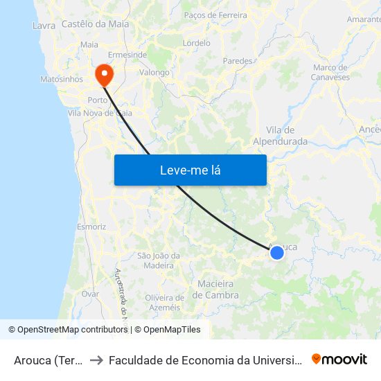 Arouca (Terminal) to Faculdade de Economia da Universidade do Porto map