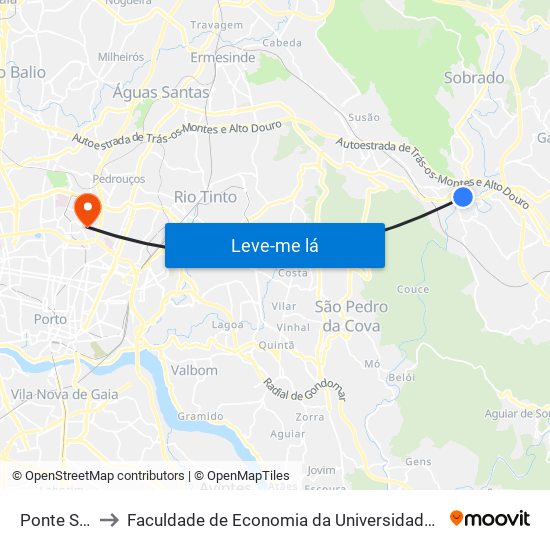 Ponte Seca to Faculdade de Economia da Universidade do Porto map