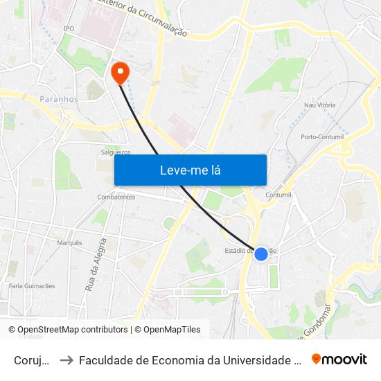 Corujeira to Faculdade de Economia da Universidade do Porto map