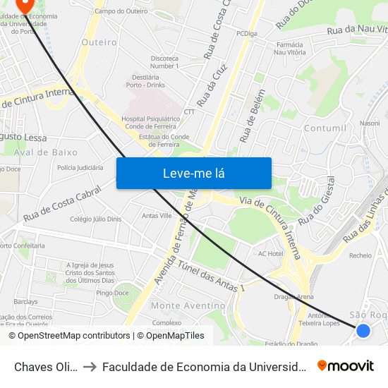 Chaves Oliveira to Faculdade de Economia da Universidade do Porto map