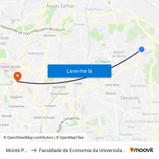 Monte Pedro to Faculdade de Economia da Universidade do Porto map
