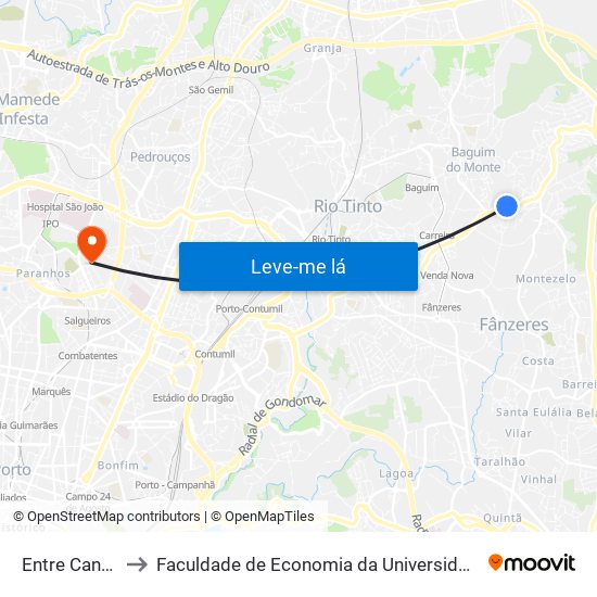 Entre Cancelas to Faculdade de Economia da Universidade do Porto map