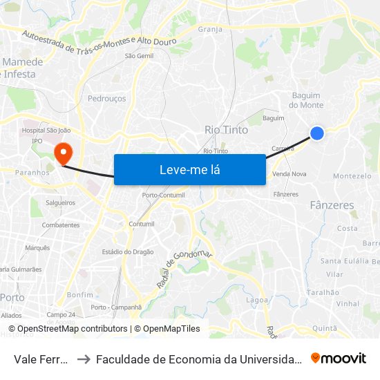 Vale Ferreiros to Faculdade de Economia da Universidade do Porto map