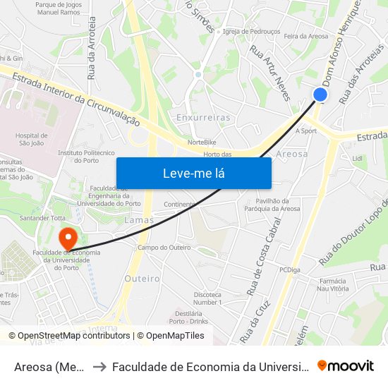 Areosa (Mercado) to Faculdade de Economia da Universidade do Porto map