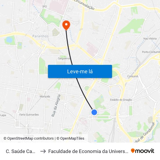 C. Saúde Campanhã to Faculdade de Economia da Universidade do Porto map