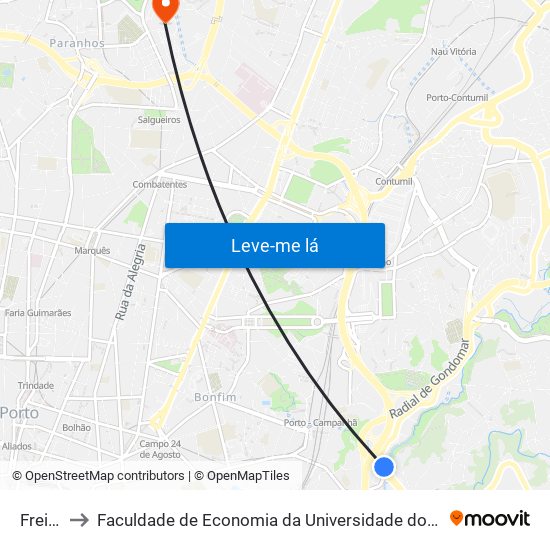 Freixo to Faculdade de Economia da Universidade do Porto map