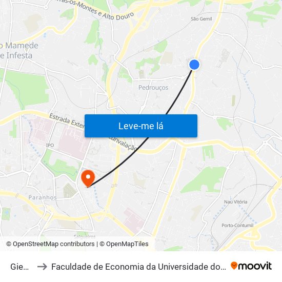 Giesta to Faculdade de Economia da Universidade do Porto map