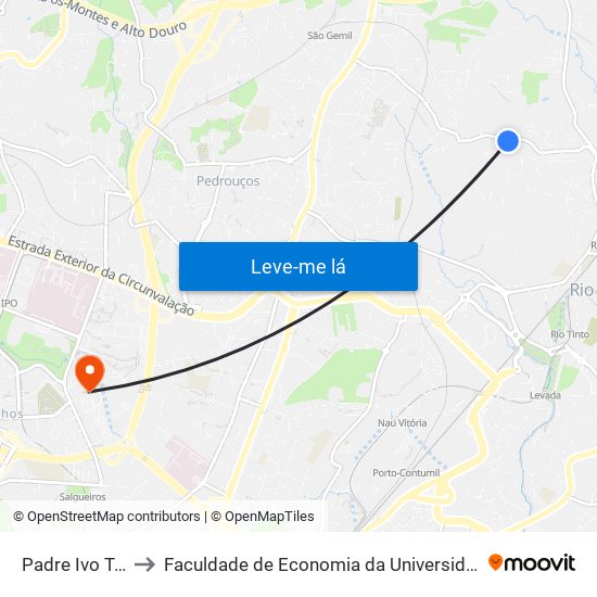 Padre Ivo Tonelli to Faculdade de Economia da Universidade do Porto map