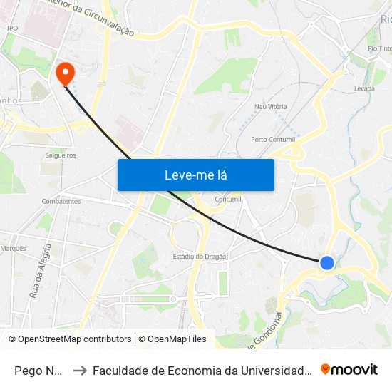 Pego Negro to Faculdade de Economia da Universidade do Porto map