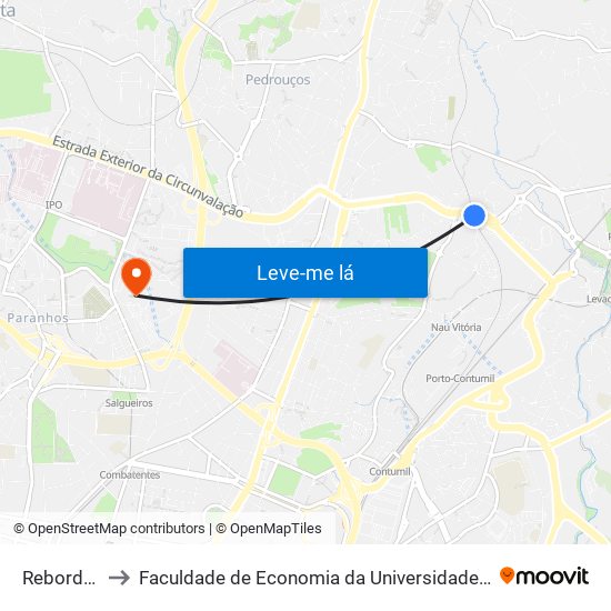 Rebordãos to Faculdade de Economia da Universidade do Porto map