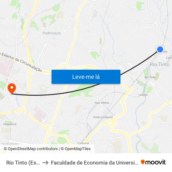 Rio Tinto (Estação) to Faculdade de Economia da Universidade do Porto map