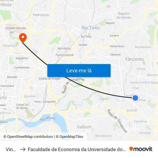 Vinhal to Faculdade de Economia da Universidade do Porto map