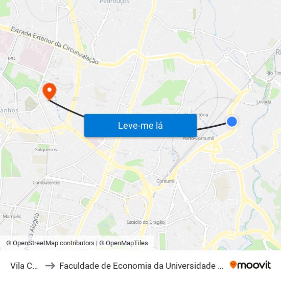 Vila Cova to Faculdade de Economia da Universidade do Porto map