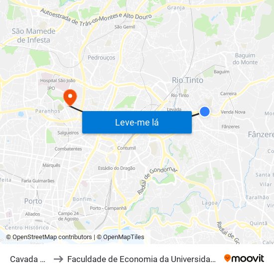 Cavada Nova to Faculdade de Economia da Universidade do Porto map