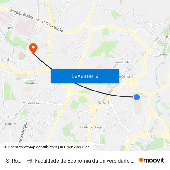 S. Roque to Faculdade de Economia da Universidade do Porto map