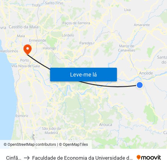 Cinfães to Faculdade de Economia da Universidade do Porto map