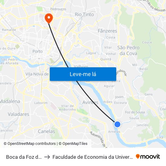 Boca da Foz do Sousa to Faculdade de Economia da Universidade do Porto map