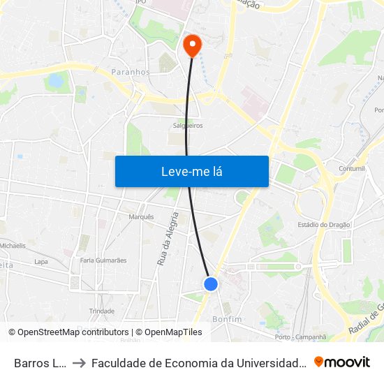 Barros Lima to Faculdade de Economia da Universidade do Porto map