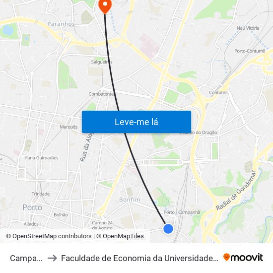 Campanhã to Faculdade de Economia da Universidade do Porto map
