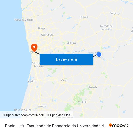 Pocinho to Faculdade de Economia da Universidade do Porto map