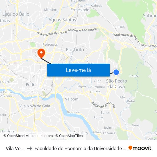 Vila Verde to Faculdade de Economia da Universidade do Porto map