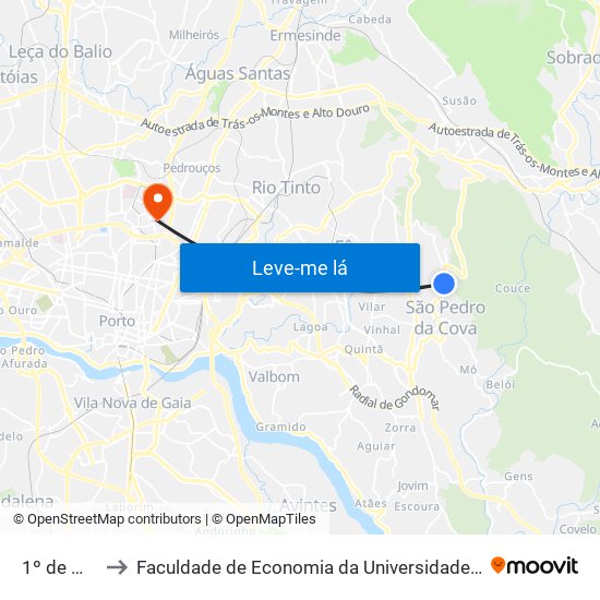 1º de Maio to Faculdade de Economia da Universidade do Porto map