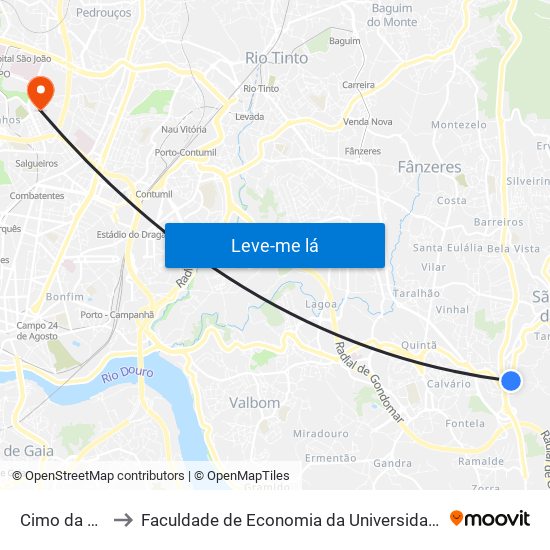 Cimo da Serra to Faculdade de Economia da Universidade do Porto map