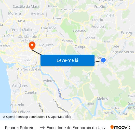 Recarei-Sobreira (Estação) to Faculdade de Economia da Universidade do Porto map