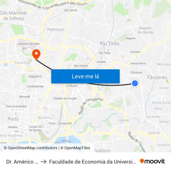 Dr. Américo Costa to Faculdade de Economia da Universidade do Porto map