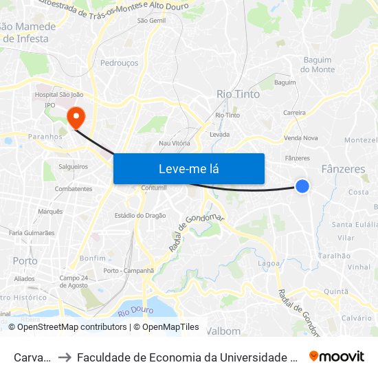 Carvalha to Faculdade de Economia da Universidade do Porto map