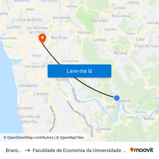 Branzelo to Faculdade de Economia da Universidade do Porto map