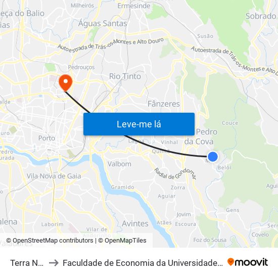 Terra Nova to Faculdade de Economia da Universidade do Porto map