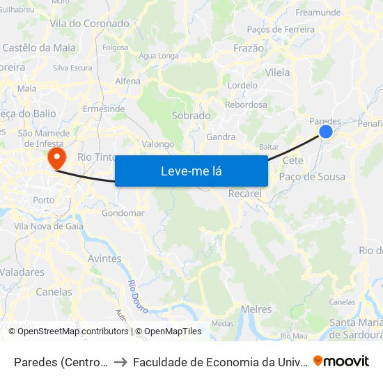 Paredes (Centro de Saúde) to Faculdade de Economia da Universidade do Porto map