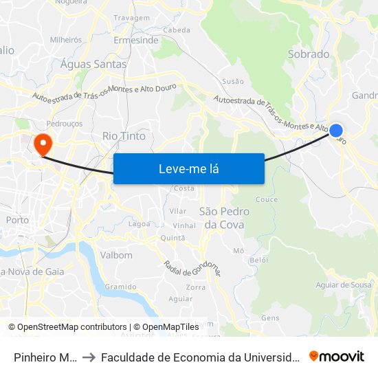 Pinheiro Manso to Faculdade de Economia da Universidade do Porto map