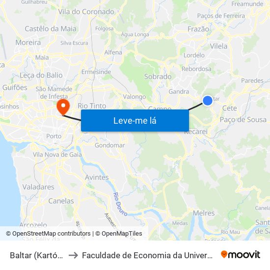Baltar (Kartódromo) to Faculdade de Economia da Universidade do Porto map