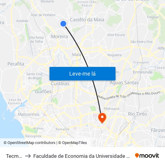 Tecmaia to Faculdade de Economia da Universidade do Porto map