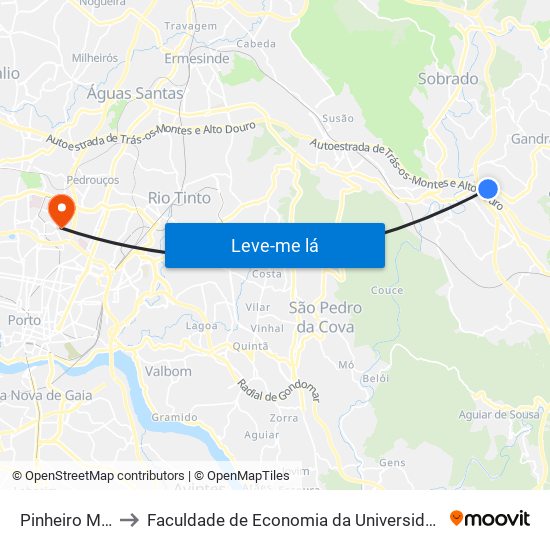Pinheiro Manso to Faculdade de Economia da Universidade do Porto map