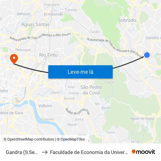 Gandra (S.Sebastião) to Faculdade de Economia da Universidade do Porto map