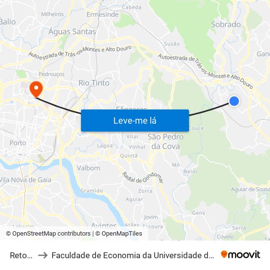 Retorta to Faculdade de Economia da Universidade do Porto map